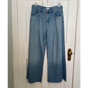 Uniqlo Jeans Wide Leg Baggy High Rise Light Wash Raw Hem Women's 28 Blue